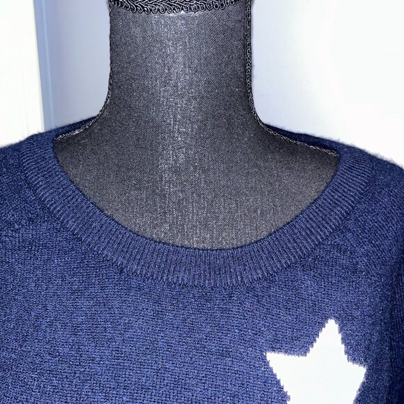 White + Warren, Dark Navy Cashmere Sweater with Stars, Ladies Size L - Picture 6 of 8